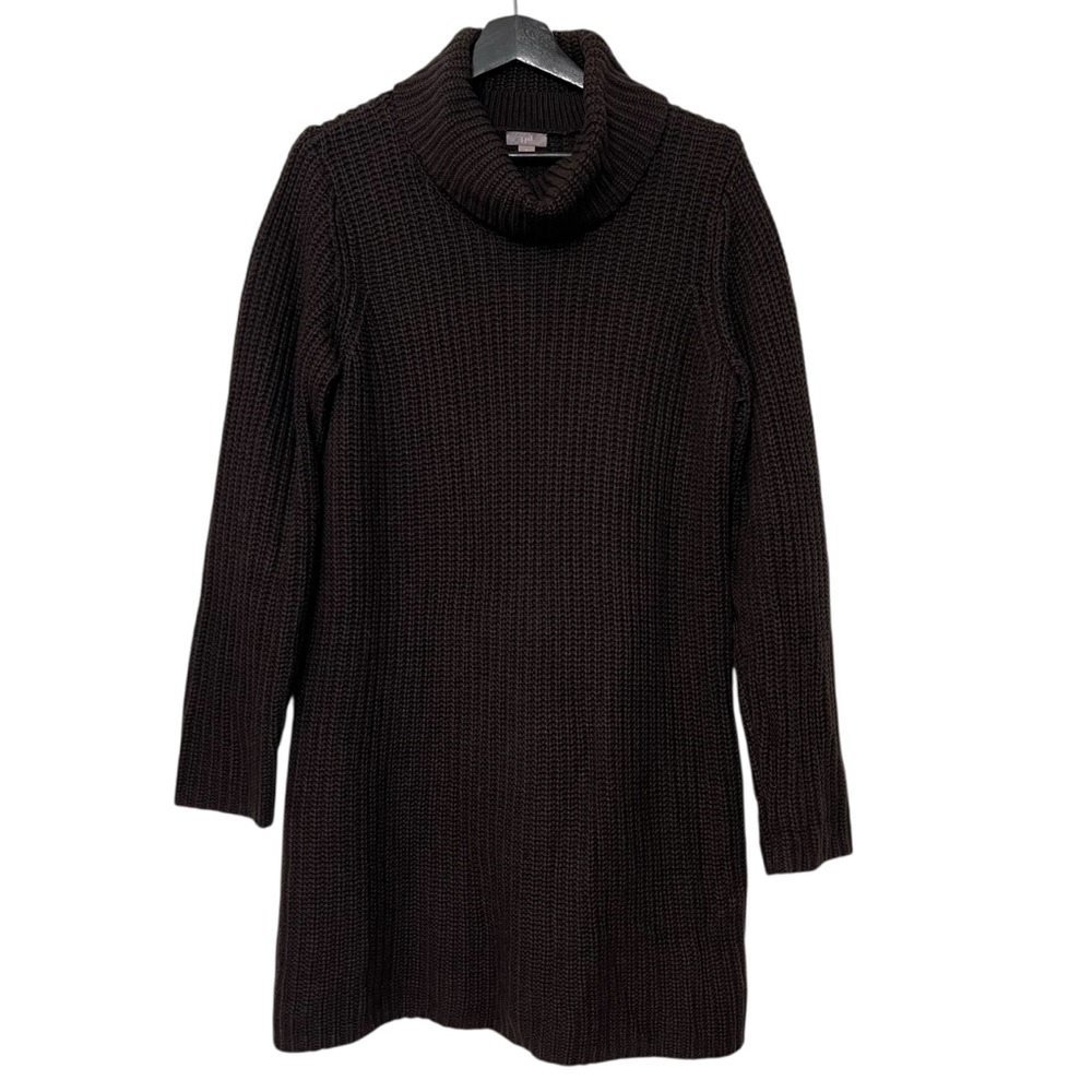 J. Jill Turtleneck Wool Fisherman Knit Sweater Dress Chocolate Brown Large Cozy